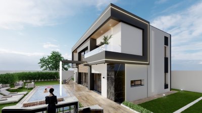 a charming Modern-style villa being finished