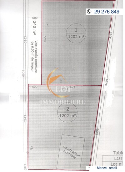 Ref 3256 : lot de 2644 M² à Menzel smail bizerte