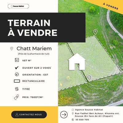 à vendre Terrain de 487m² à Chatt Mariem