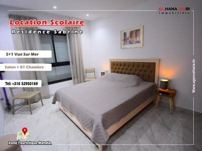 À louer pour location scolaire S+1 neuf vue sur Mahdia