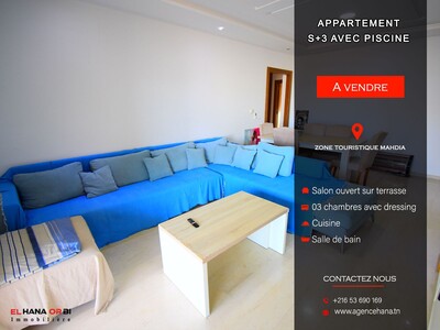 à vendre appartement s+3 avec piscine en plein zone touristique