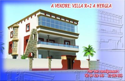 Magnifique villa R+2 en bord de mer à Hergla Sousse