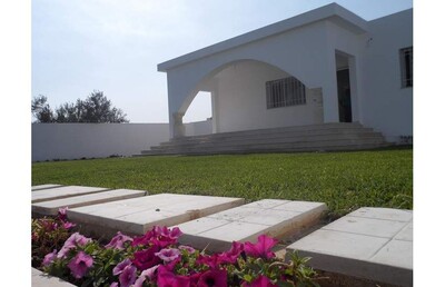 Une villa avec un beau jardin gazonné nn