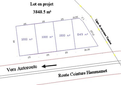 terrain de 1000 m² à la route ceinture Hammamet